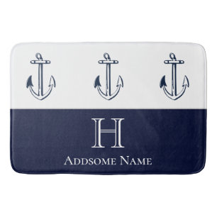 Nautical Navy Blue Anchor Coastal Monogramed Badmat