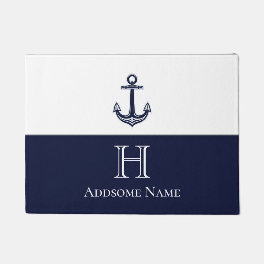 Nautical Navy Blue Anchor Coastal Monogramed Deurmat (Voorkant)