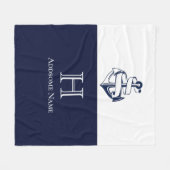 Nautical Navy Blue Anchor Coastal Monogramed Fleece Deken (Voorkant (Horizontaal))