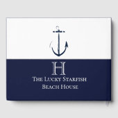 Nautical Navy Blue Anchor Coastal Monogramed Gastenboek (Achterkant)
