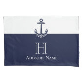 Nautical Navy Blue Anchor Coastal Monogramed Kussensloop (Voorkant)