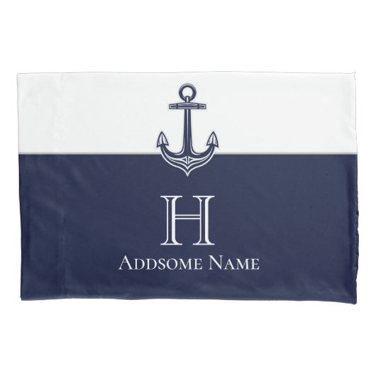 Nautical Navy Blue Anchor Coastal Monogramed Kussensloop (Voorkant)