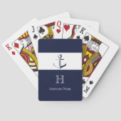Nautical Navy Blue Anchor Coastal Monogramed Play Pokerkaarten (Achterkant)