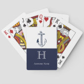 Nautical Navy Blue Anchor Coastal Monogramed Play Pokerkaarten (Achterkant)