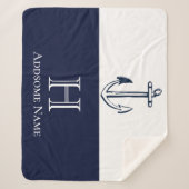 Nautical Navy Blue Anchor Coastal Monogramed Sherpa Deken (Voorkant)
