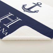 Nautical Navy Blue Anchor Coastal Monogramed Sherpa Deken (3/4)