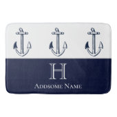 Nautical Navy Blue Anchor Coastal Monogrammed Bath Badmat (Voorkant)