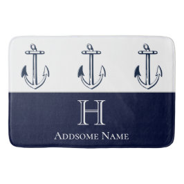Nautical Navy Blue Anchor Coastal Monogrammed Bath Badmat