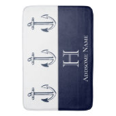 Nautical Navy Blue Anchor Coastal Monogrammed Bath Badmat (Voorkant Verticaal)