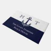 Nautical Navy Blue Anchor Coastal Monogrammed Deur Deurmat (Schuin)