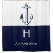 Nautical Navy Blue Anchor Coastal Monogrammed Show Douchegordijn (Voorkant)