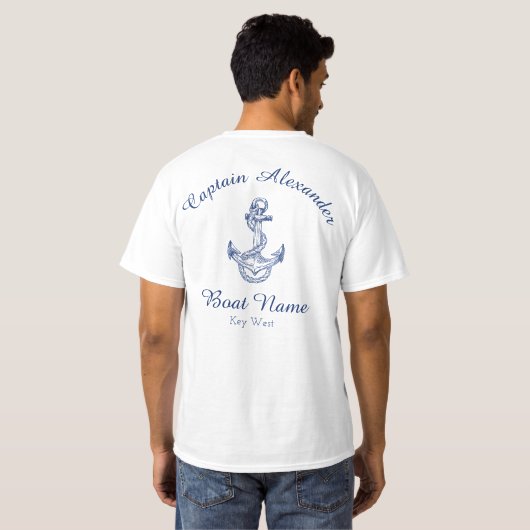 Nautical Navy Blue Anchor Coastal Monogrammed T-S T-shirt (Achterkant volledig)