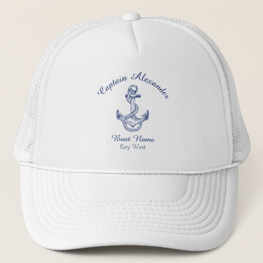 Nautical Navy Blue Anchor Coastal Monogrammed Tr Trucker Pet (Voorkant)