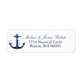 Nautical Navy Blue Anchor Coastal Return Address Etiket