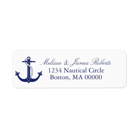 Nautical Navy Blue Anchor Coastal Return Address Etiket (Voorkant)