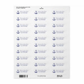 Nautical Navy Blue Anchor Coastal Return Address Etiket (Full Sheet)