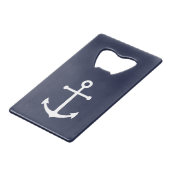 Nautical Navy Blue Anchor Creditkaart Flessenopener (Achterkant Gekanteld)