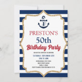 Nautical Navy Blue Anchor Custom Birthday Party Kaart (Voorkant)
