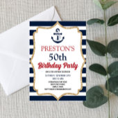 Nautical Navy Blue Anchor Custom Birthday Party Kaart