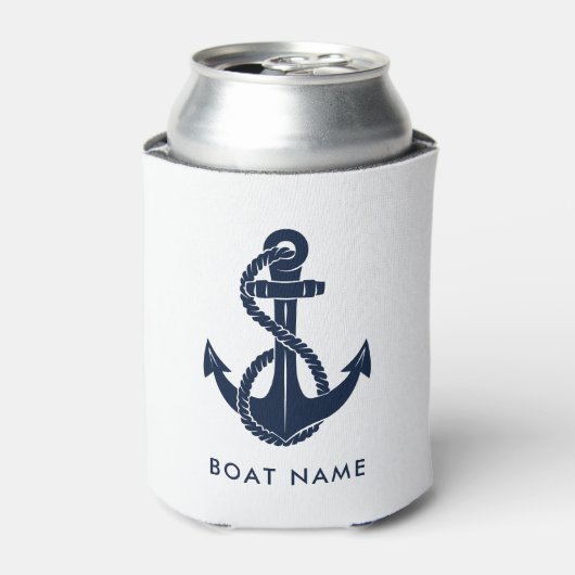 Nautical Navy Blue Anchor Custom Boat Name Blikjeskoeler (Blikje Voorkant)