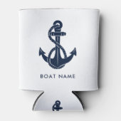 Nautical Navy Blue Anchor Custom Boat Name Blikjeskoeler (Voorkant)