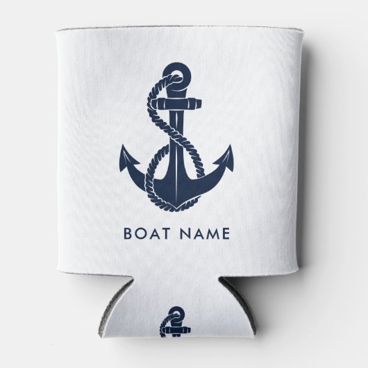 Nautical Navy Blue Anchor Custom Boat Name Blikjeskoeler (Voorkant)