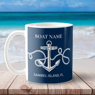 Nautical Navy Blue Anchor Custom Boat Name Koffiemok