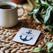 Nautical Navy Blue Anchor Custom Monogram Name Bier Onderzetter