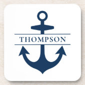 Nautical Navy Blue Anchor Custom Monogram Name Bier Onderzetter (Voorkant)
