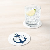 Nautical Navy Blue Anchor Custom Monogram Name Ronde Kartonnen Onderzetter (Insitu)