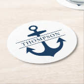Nautical Navy Blue Anchor Custom Monogram Name Ronde Kartonnen Onderzetter (Gebogen)