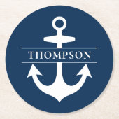 Nautical Navy Blue Anchor Custom Monogram Name Ronde Kartonnen Onderzetter (Voorkant)