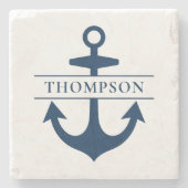Nautical Navy Blue Anchor Custom Monogram Name Stenen Onderzetter (Voorkant)