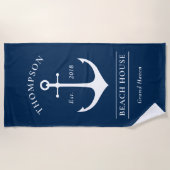 Nautical Navy Blue Anchor Custom Vaction Home Strandlaken (Voorkant)