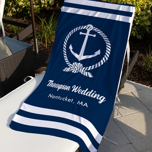 Nautical Navy Blue Anchor Custom Wedding Strandlaken