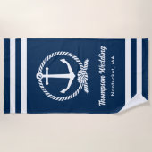Nautical Navy Blue Anchor Custom Wedding Strandlaken (Voorkant)