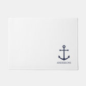 Nautical Navy Blue Anchor en aangepaste familienaa Deurmat (Voorkant)