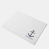 Nautical Navy Blue Anchor en aangepaste familienaa Deurmat (Schuin)