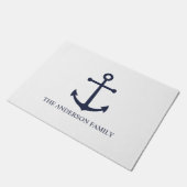 Nautical Navy Blue Anchor en aangepaste familienaa Deurmat (Schuin)