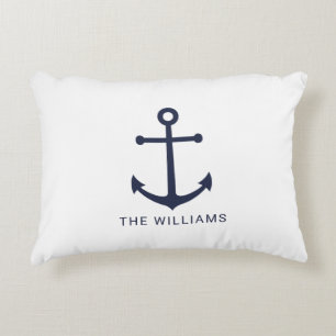 Nautical Navy Blue Anchor en aangepaste naam Accent Kussen