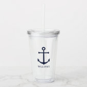 Nautical Navy Blue Anchor en aangepaste naam Acryl Drinkbeker (Voorkant)