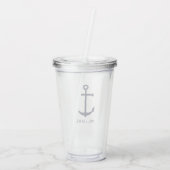 Nautical Navy Blue Anchor en aangepaste naam Acryl Drinkbeker (Achterkant)