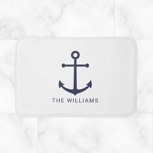 Nautical Navy Blue Anchor en aangepaste naam Badmat