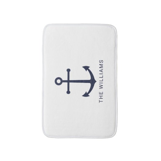 Nautical Navy Blue Anchor en aangepaste naam Badmat (Voorkant Verticaal)