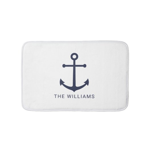 Nautical Navy Blue Anchor en aangepaste naam Badmat (Voorkant)