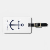Nautical Navy Blue Anchor en aangepaste naam Bagagelabel (Voorkant horizontaal)