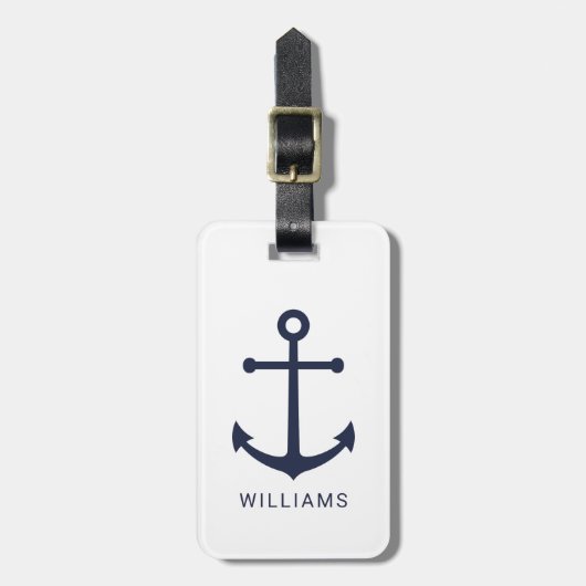 Nautical Navy Blue Anchor en aangepaste naam Bagagelabel (Voorkant verticaal)