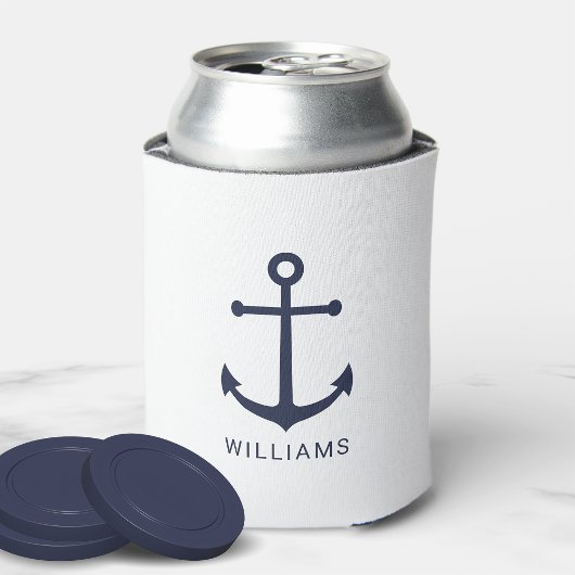 Nautical Navy Blue Anchor en aangepaste naam Blikjeskoeler