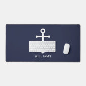 Nautical Navy Blue Anchor en aangepaste naam Bureaumat (Keyboard & Muis)