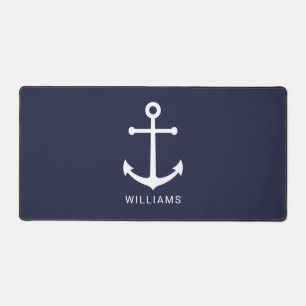 Nautical Navy Blue Anchor en aangepaste naam Bureaumat